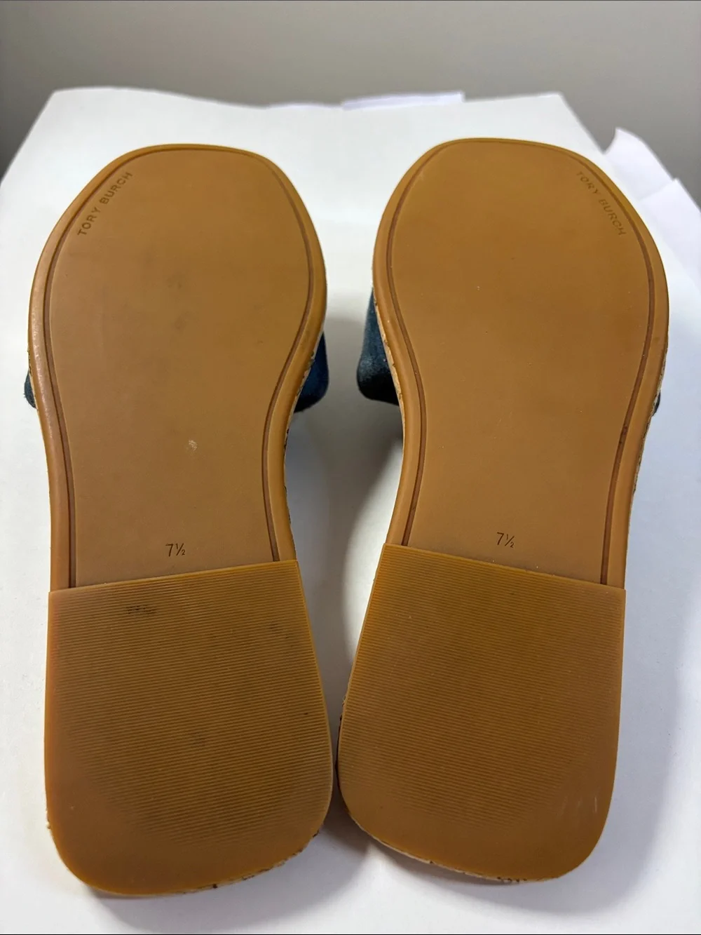 Tory Burch Double T Sport Slide in a blue suede Size 7.5